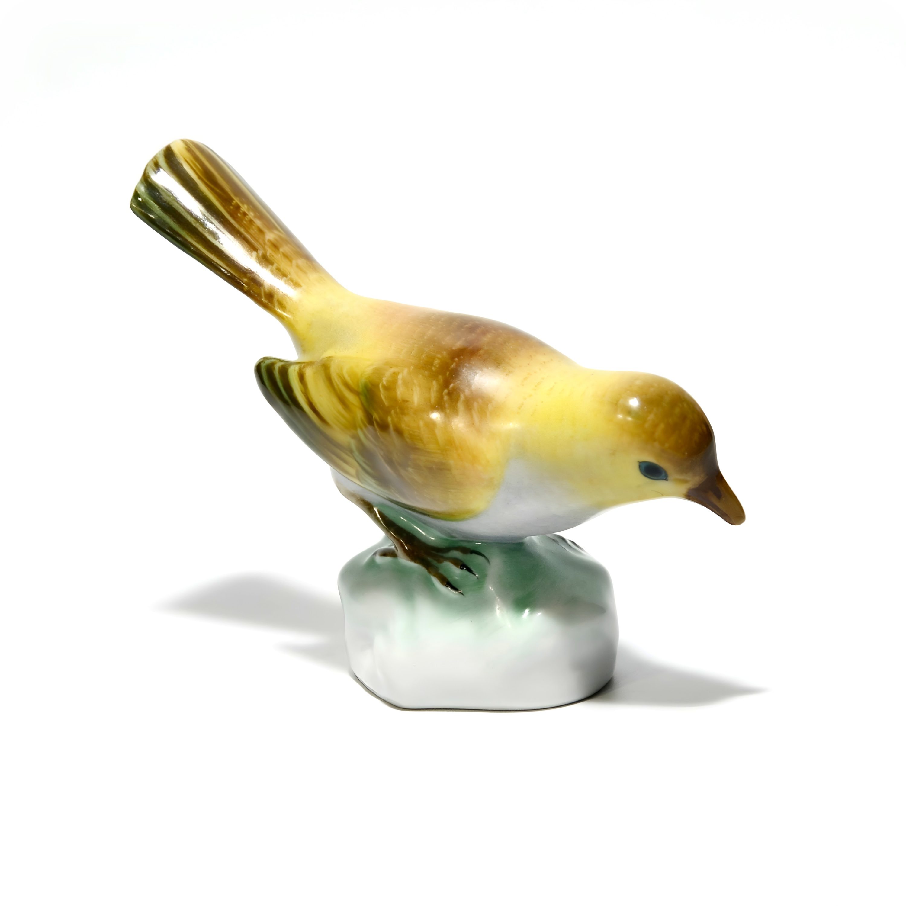 Herend Porzellan Vogel Figur, Gelber Waldsänger, Seltene Vintage Sammler-Vogel Figur, Vogelkunst Handbemalt, Keramik Skulptur